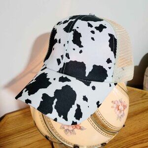 Cowhide Messy High Bun Ponytail Adjustable Mesh Back Trucker Baseball Cap West